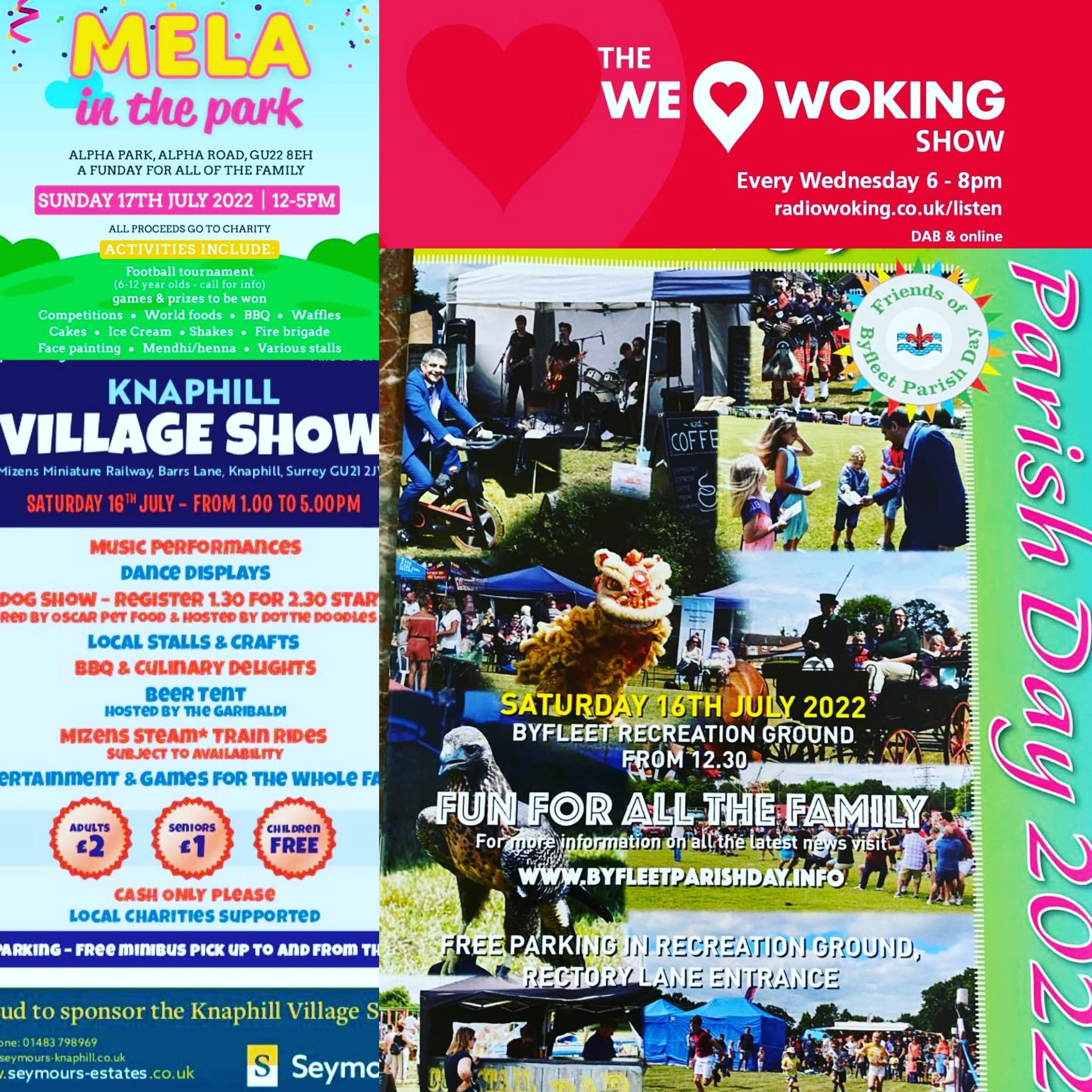 The We Love Woking Show 13/7/22 Byfleet Parish Day, Knaphill Village Show & Mela in The Park